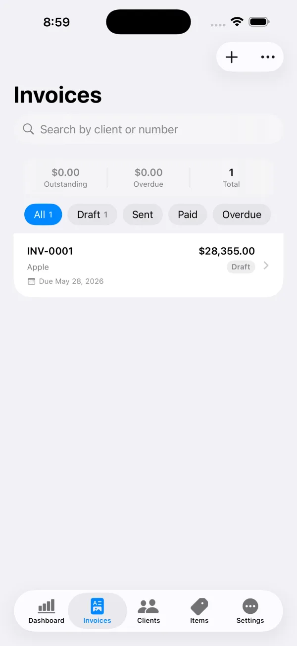 Invoice Pilot analytics dashboard showing revenue, outstanding balances and reports