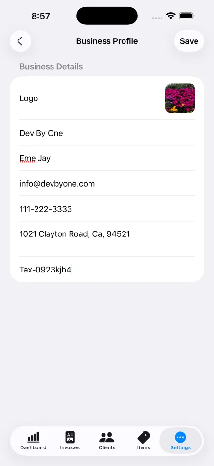Business profile setup in Invoice Pilot