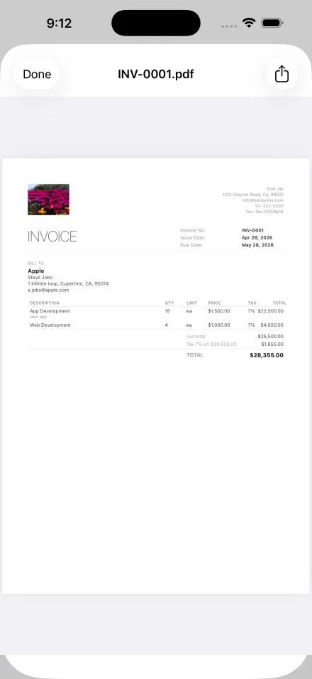 Invoice detail view in Invoice Pilot