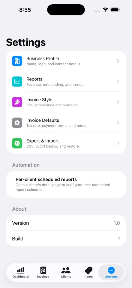 App settings in Invoice Pilot